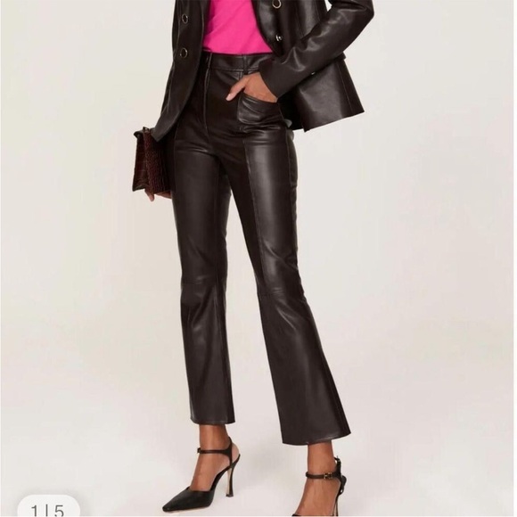 ▪️Milly Hellena Vegan Leather Cropped Flare Pants in Chocolate Brown Size 27 - Picture 1 of 11